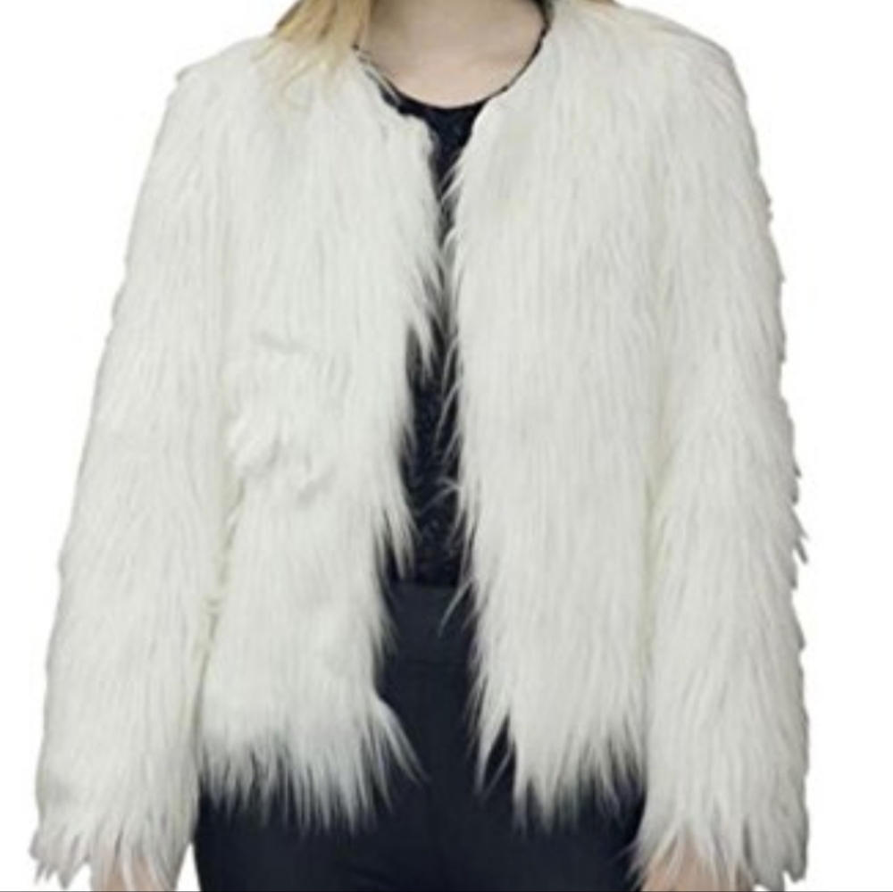 White Faux Fur Jacket XL NWOT - Picture 5 of 5